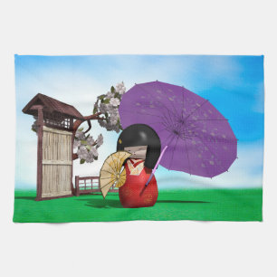 Japanese Kokeshi Doll Nursery Decor Kitchen Towel