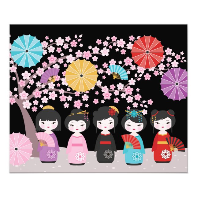 Japanese Kokeshi Dolls Black Photo Print (Front)