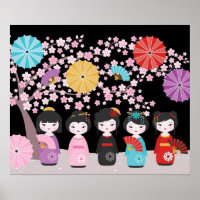 Japanese Kokeshi Dolls Black