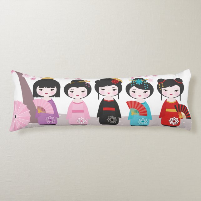 Japanese Kokeshi Dolls Body Pillow (Front)