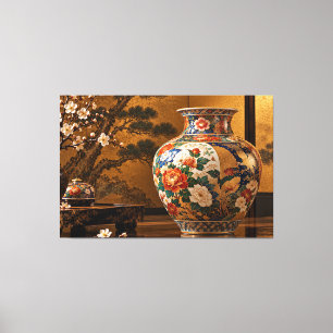 Japanese Kutani Porcelain Vase – Gold and Floral E Canvas Print