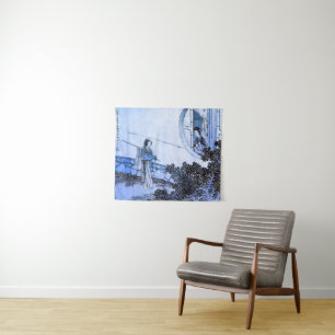 Japanese lady in kimono at moongate tapestry