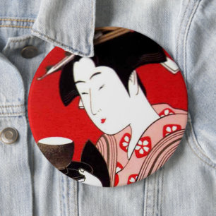 Japanese Lady Tea Serving Ceremony Art Print 6 Inch Round Button