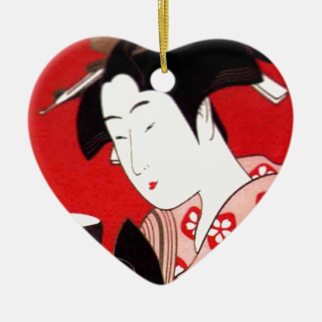 Japanese Lady Tea Serving Ceremony Art Print Ceramic Ornament (Front)