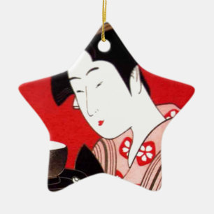 Japanese Lady Tea Serving Ceremony Art Print Ceramic Ornament