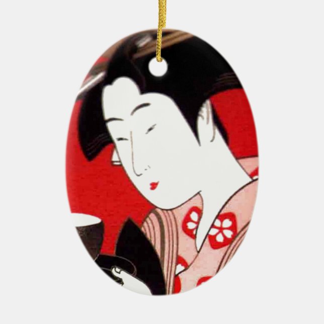 Japanese Lady Tea Serving Ceremony Art Print Ceramic Ornament (Front)