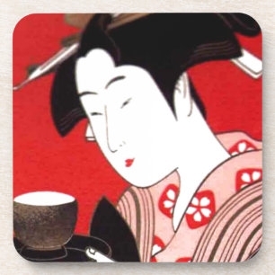 Japanese Lady Tea Serving Ceremony Art Print Coaster