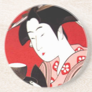 Japanese Lady Tea Serving Ceremony Art Print Coaster