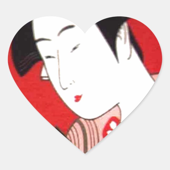 Japanese Lady Tea Serving Ceremony Art Print Heart Sticker (Front)