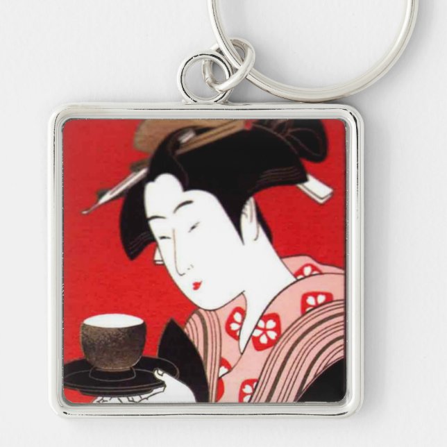 Japanese Lady Tea Serving Ceremony Art Print Keychain (Front)