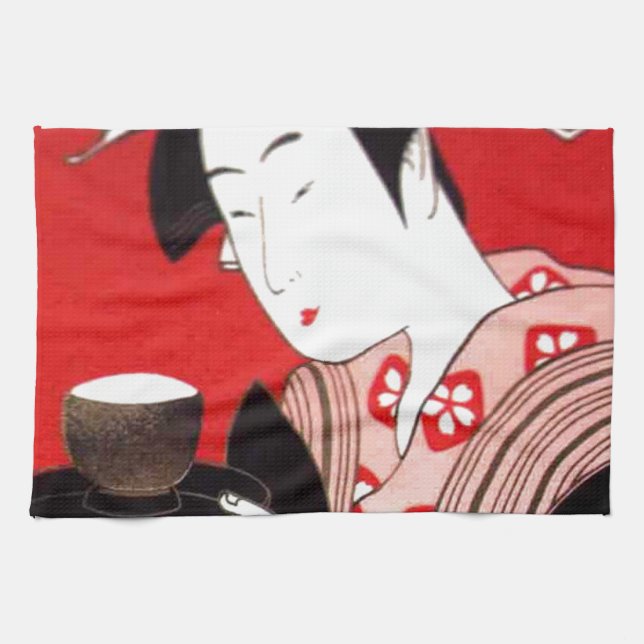 Japanese Lady Tea Serving Ceremony Art Print Kitchen Towel (Horizontal)