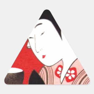 Japanese Lady Tea Serving Ceremony Art Print Triangle Sticker