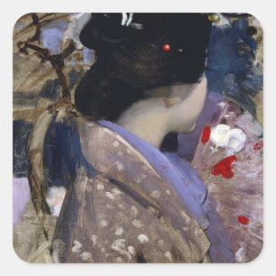 Japanese Lady with a Fan by George Henry Square Sticker