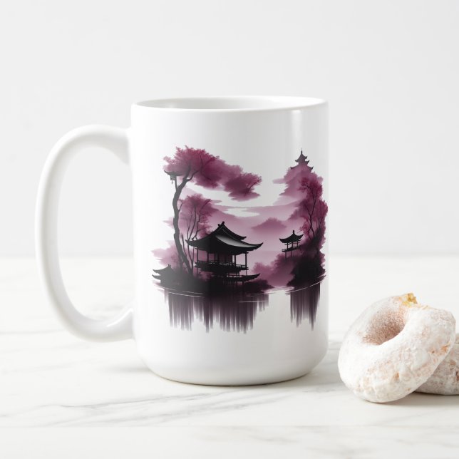 Japanese Lakeside Scene Coffee Mug (With Donut)