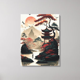 Japanese Landscape Art Print – Zen Temple