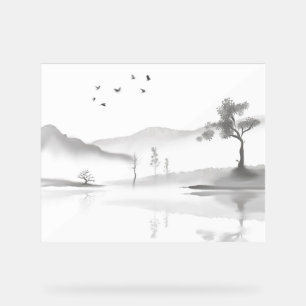 Japanese landscape background acrylic sign
