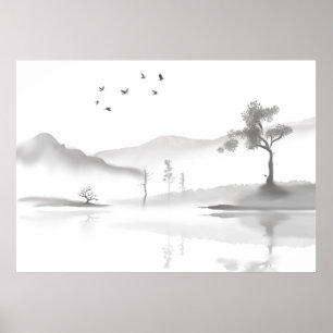 Japanese landscape background poster