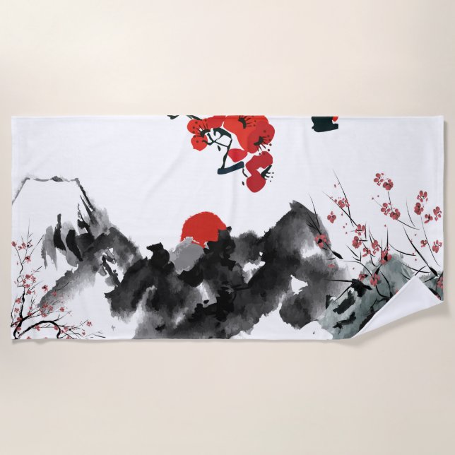 Japanese landscape Beach Towel (Front)