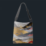 Japanese Landscape Crossbody Bag<br><div class="desc">A serene Japanese-inspired landscape featuring layered mountains and trees,  accented with shimmering gold details. This elegant composition blends traditional aesthetics with modern abstraction.</div>