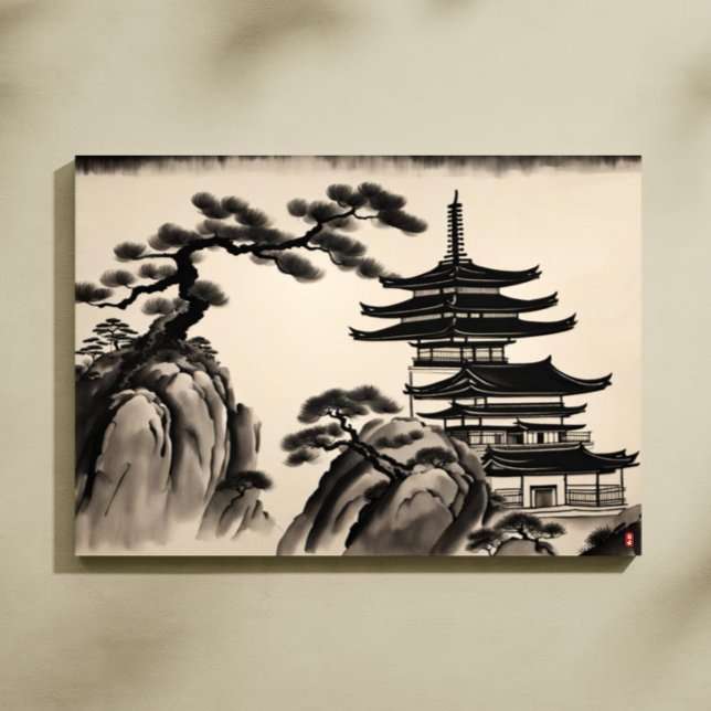 Japanese Landscape Ink Painting Canvas Print (Japanese Landscape Ink Painting Canvas Print)