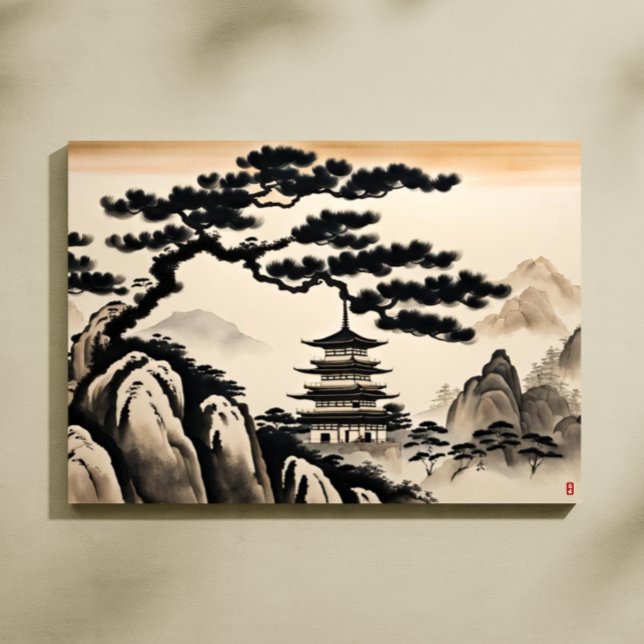Japanese Landscape Ink Painting Canvas Print (Japanese Landscape Ink Painting Canvas Print)