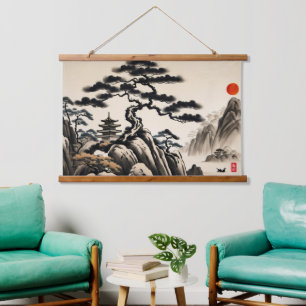 Japanese Landscape Ink Painting Hanging Tapestry