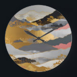 Japanese Landscape Large Clock<br><div class="desc">A serene Japanese-inspired landscape featuring layered mountains and trees,  accented with shimmering gold details. This elegant composition blends traditional aesthetics with modern abstraction.</div>