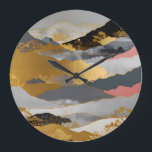 Japanese Landscape Large Clock<br><div class="desc">A serene Japanese-inspired landscape featuring layered mountains and trees,  accented with shimmering gold details. This elegant composition blends traditional aesthetics with modern abstraction.</div>