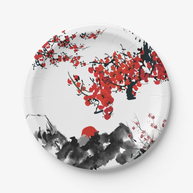 Japanese landscape Paper Plate (Front)