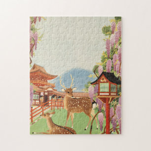 JAPANESE Landscape   sacred deer of Nara    temple Jigsaw Puzzle