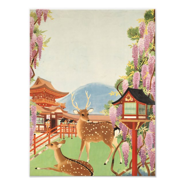 JAPANESE Landscape | sacred deer of Nara |  temple Photo Print (Front)