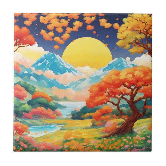 Japanese landscape with mountains tile (Front)