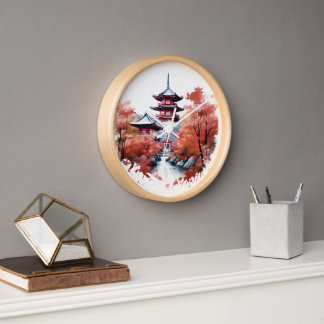 Japanese Landscape with Pagoda Clock