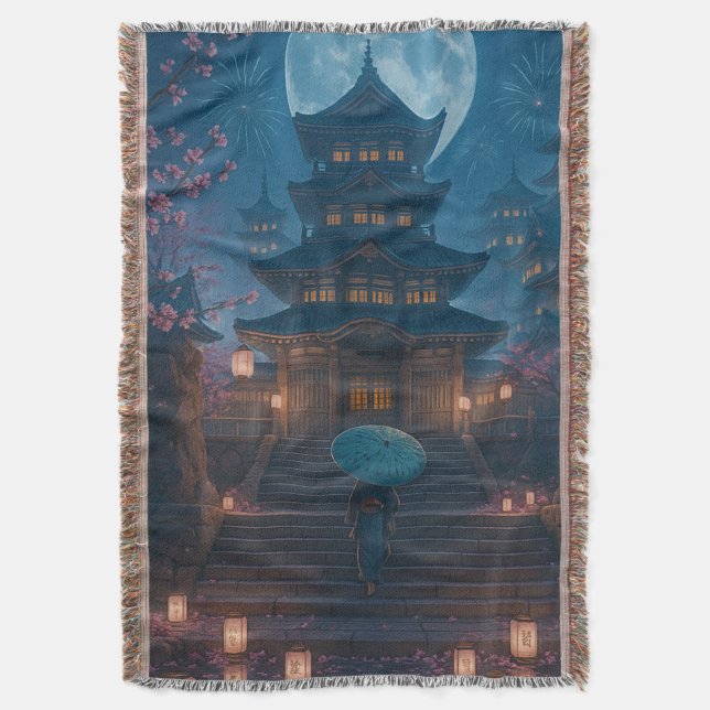 Japanese Lantern Festival Art Throw Blanket (Front Vertical)