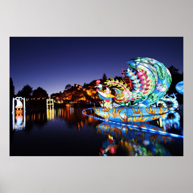 Japanese lanterns at night poster (Front)