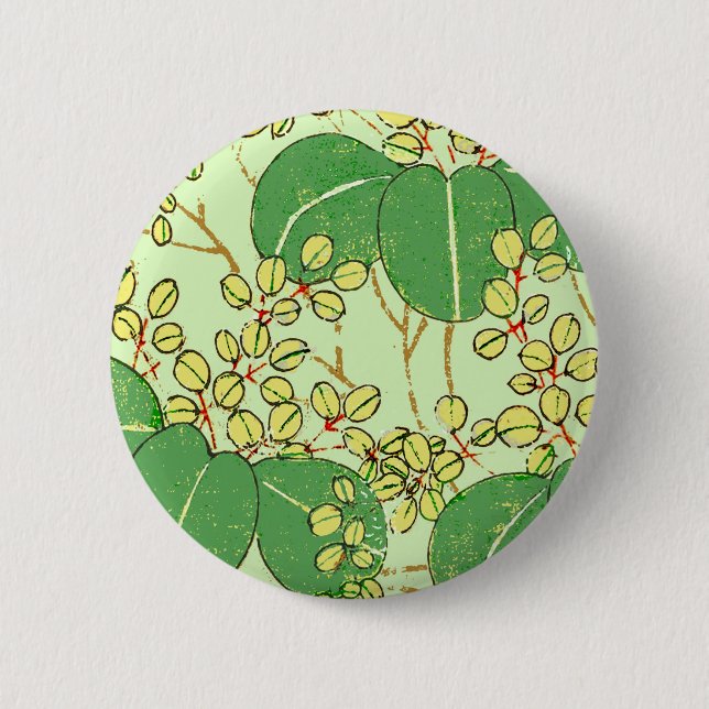 Japanese Leaf Floral Botanical Art Pattern 2 Inch Round Button (Front)