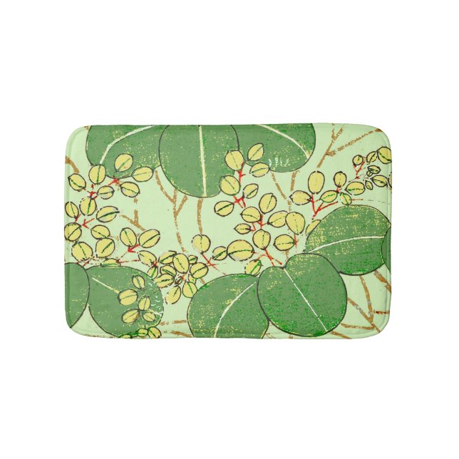 Japanese Leaf Floral Botanical Art Pattern Bath Mat (Front)