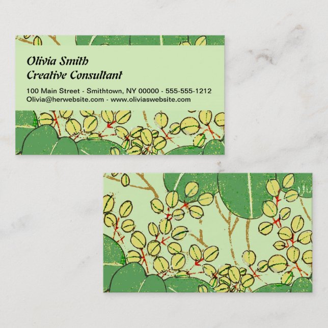 Japanese Leaf Floral Botanical Art Pattern Business Card (Front/Back)