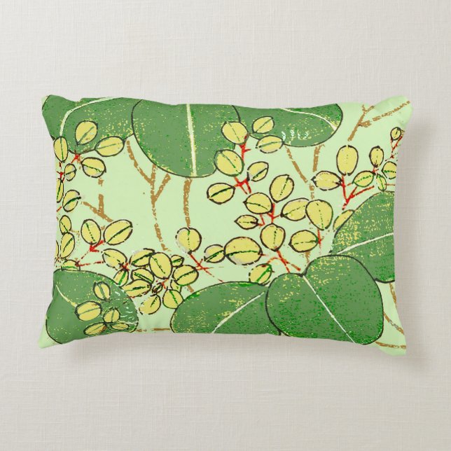 Japanese Leaf Floral Botanical Art Pattern Decorative Pillow (Back)
