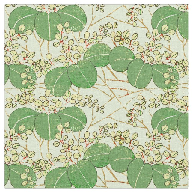 Japanese Leaf Floral Botanical Art Pattern Fabric (Close Up)