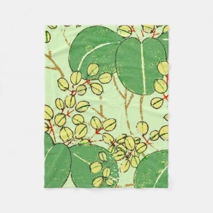 Japanese Leaf Floral Botanical Art Pattern Fleece Blanket