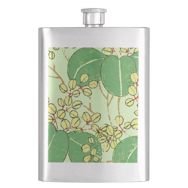 Japanese Leaf Floral Botanical Art Pattern Hip Flask (Front)