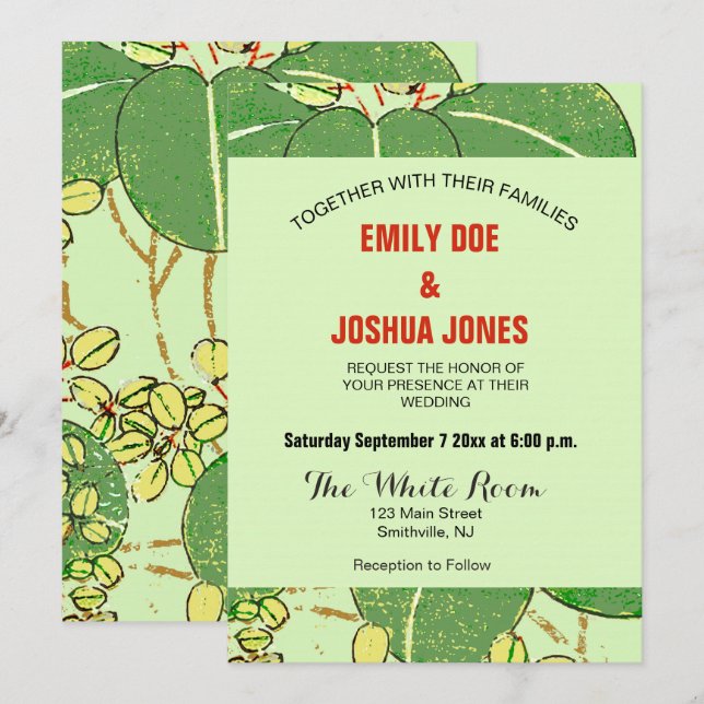 Japanese Leaf Floral Botanical Art Pattern Invitation (Front/Back)