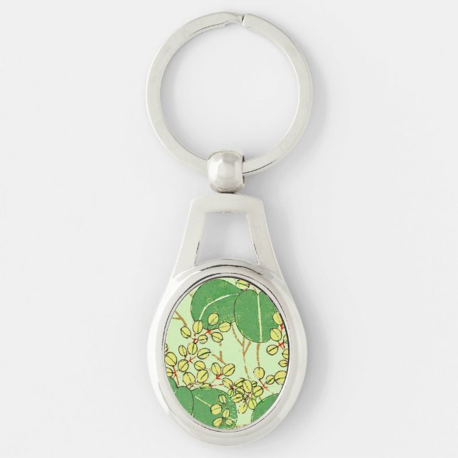 Japanese Leaf Floral Botanical Art Pattern Keychain (Front)