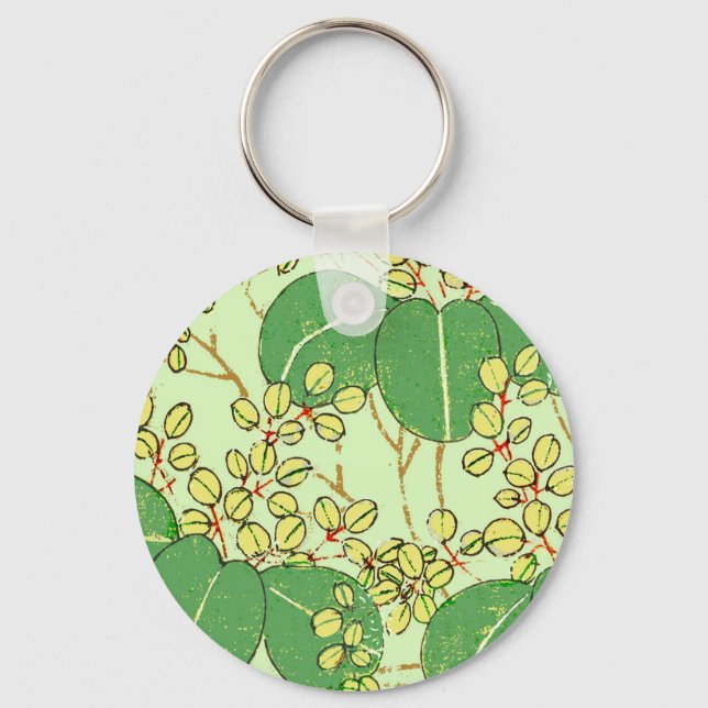 Japanese Leaf Floral Botanical Art Pattern Keychain (Front)