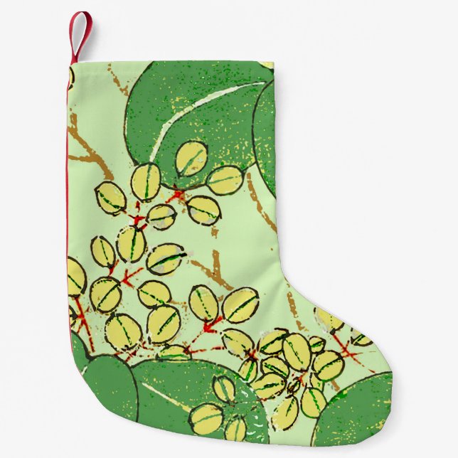 Japanese Leaf Floral Botanical Art Pattern Small Christmas Stocking (Front)