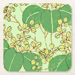 Japanese Leaf Floral Botanical Art Pattern Square Paper Coaster