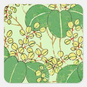Japanese Leaf Floral Botanical Art Pattern Square Sticker