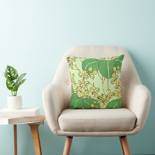 Japanese Leaf Floral Botanical Art Pattern Throw Pillow (Chair)