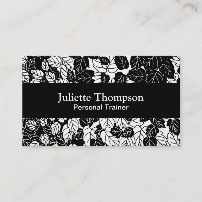 Japanese Leaf Print, Black and White Business Card (Front)
